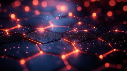 Poster - Futuristic hexagonal grid with light effects, creating a dynamic and modern visual impact