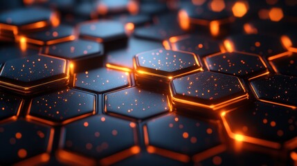 Poster - Futuristic hexagonal technology background with glowing patterns, sleek lines, and vibrant digital effects