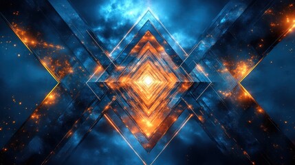Poster - High-tech blue geometric shapes with interconnected lines and professional abstract design elements