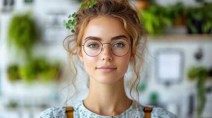 Wall Mural - portrait of a female engineer in a renewable energy-themed uniform, surrounded by eco-friendly techn