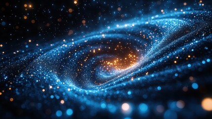Poster - quantum computing technology on a blue theme, showcasing intricate quantum patterns and glowing elem