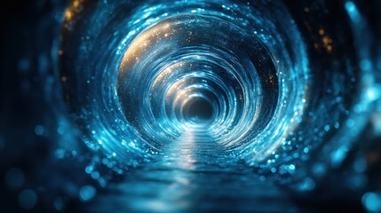 Poster - Quantum wave lines forming a futuristic circular pattern with a blend of blue and green tones