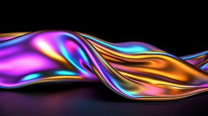 Wall Mural - vibrant metallic abstract wave with iridescent colors on black background