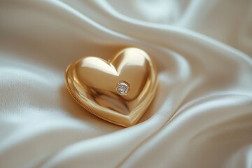 Heart-shaped gold pendant with diamond on silk, romantic gift for Valentine's Day celebration, luxury jewelry concept