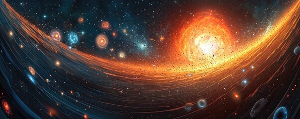 Wall Mural - A vibrant cosmic scene depicting celestial bodies and swirling galaxies.