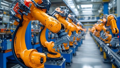 Poster - Innovative manufacturing solutions abstract business applications in automated robotics industrial environment high-tech production efficiency optimization