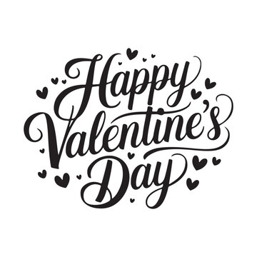 Happy Valentines Day Calligraphy Banner with Hearts.