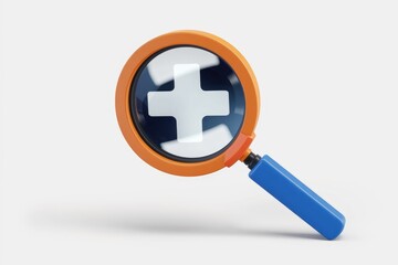 Poster - Magnifying glass focusing on a plus sign, symbolizing medical search or healthcare.