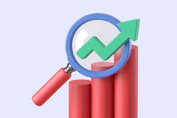 Leinwandbilder - Magnifying glass focuses on upward trending graph, symbolizing growth analysis and market research.