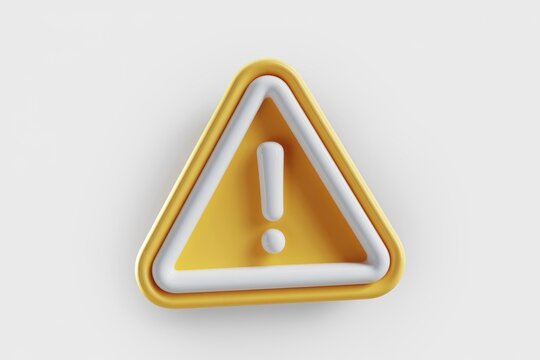 A 3D rendered yellow triangle warning sign with a white exclamation mark, symbolizing alert or caution.
