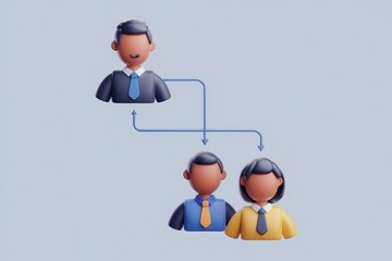 Poster - 3D illustration showing a manager overseeing two subordinates, representing a simple organizational structure.