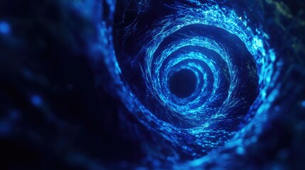 Poster - 3D rendering of blue DNA strands swirling in circular motion, representing genetic research and scientific exploration in molecular biology.