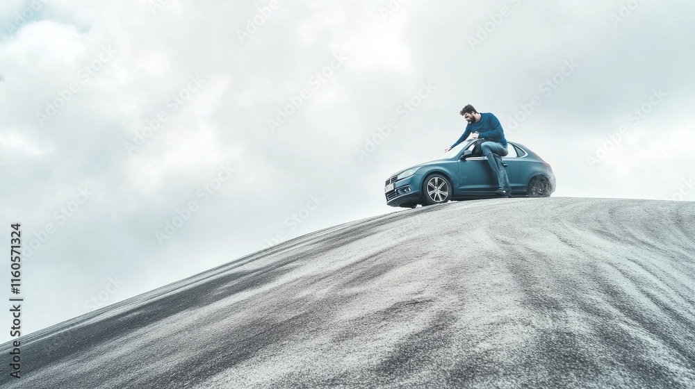 Car losing power on a steep hill. Featuring a distressed driver Stock ...