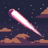 20241228122317list 19 A delightful 8-bit pixel art of a glowing pixelated comet streaking across a pixelated galaxy, surrounded by sparkling stars and tiny glowing planets, set on a pastel navy 