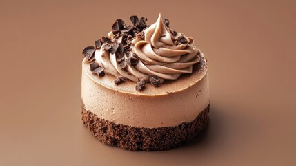 Poster - A delicious mocha mousse dessert with a creamy texture, set against a soft brown backdrop, ideal for showcasing trend colors.