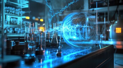 Poster - A depiction of electric and magnetic forces in an experimental physics lab, highlighting the complexity of scientific research.