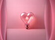 © joeycheung - A glowing heart-shaped lightbulb sits on a pink surface, nestled within soft, curved pink walls.  It's a romantic and whimsical image, suggesting love and illumination.