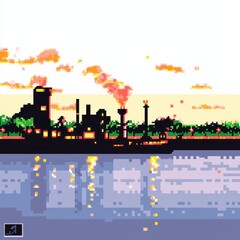 Wall Mural - 20241228122317list 4 A charming 8-bit pixel art of a glowing pixelated harbor with tiny pixelated boats, sparkling waves, and glowing lanterns, set on a pastel aqua and grey background for a 