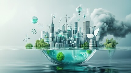 Poster - A modern representation of clean water technologies, with digital graphics depicting solutions to global water issues and sustainability.