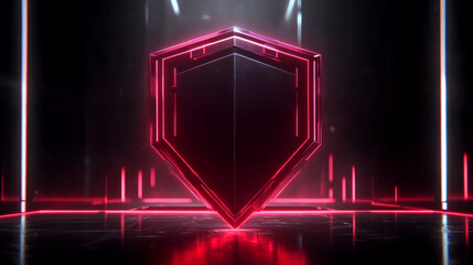 Wall Mural - Glowing red hexagonal shield in dark tech background.