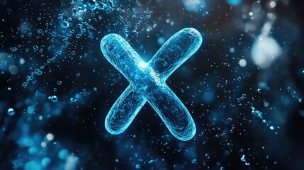 Poster - A stunning 3D rendering of the X chromosome in electric blue, floating against a molecular background, emphasizing its genetic significance.
