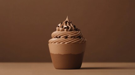 Poster - A tempting mocha mousse dessert with a luxurious texture, paired with a soft brown background, perfect for highlighting the color trend of 2025.