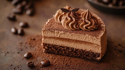 Poster - A tempting mocha mousse dessert with a luxurious texture, paired with a soft brown background, perfect for highlighting the color trend of 2025.