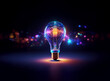 © joeycheung - A glowing lightbulb, filled with vibrant energy and colorful sparks, illuminates the dark.  It symbolizes innovation, creativity, and bright ideas.