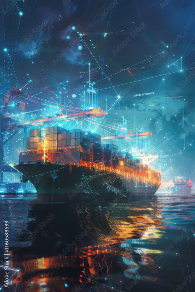 Stock-Illustration „Futuristic depiction of a cargo ship navigating ...