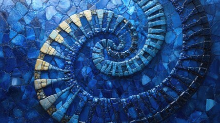 Poster - Blue DNA helixes swirled in circles, illustrating the beauty and intricacy of genetic structures and biological research.