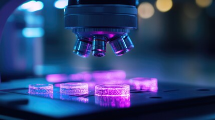 Poster - Detailed view of testing microchip transistors under a microscope, part of the automation process in PCB manufacturing.