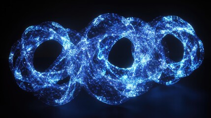 Poster - DNA helixes twisted into circles, glowing in blue, creating a captivating visual that represents the core of genetic science and molecular genetics.