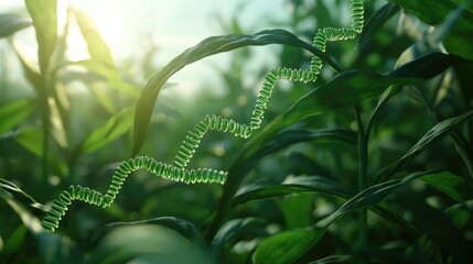 Poster - DNA structure from genetically modified crops, emphasizing biotechnological advancements in GMO food production and agricultural engineering.
