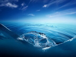 Poster - A serene underwater scene.  Crystal-clear water meets a vibrant blue sky, creating a tranquil and peaceful atmosphere. The gentle wave displays the purity of nature.
