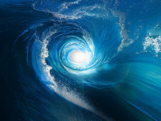 Aufkleber - A mesmerizing whirlpool of ocean water, swirling into a bright center.  The deep blue hues and dynamic movement create a powerful, captivating image.