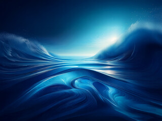 Aufkleber - Serene abstract landscape of swirling, luminous blue water, evoking a sense of calm and depth.  A bright light source illuminates the scene, creating a mystical atmosphere.