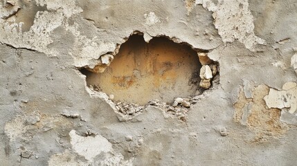 Poster - Isolated image of a hole in the wall, showing the damage with a stark contrast against the plain surface around it.