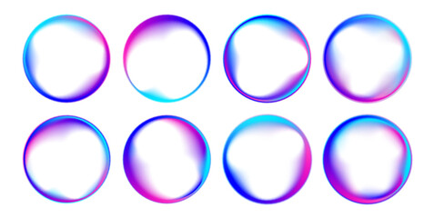 Poster - Round banner with neon gradient isolated on white transparent background in PNG vector format. Round light frame. Can be used for badges, price tags, labels. 