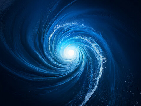 A mesmerizing vortex of swirling, luminous blue water, creating a captivating, otherworldly visual. The bright center hints at an unknown depth.