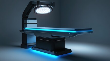 Aufkleber - Robotic surgery system operating a surgical table, with bright blue surgical lights, symbolizing the future of medical operations with advanced technology.