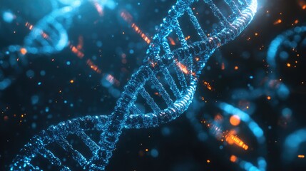 Poster - Visual depiction of DNA replication and transcription, focusing on the molecular interaction between nucleotides and proteins during genetic processes.