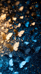 Poster - Abstract design featuring shimmering butterflies in gold and blue tones