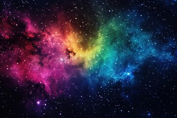 Wall Mural - A stunning cosmic nebula filled with vivid colors, including shades of pink, blue, and green, set against a backdrop of countless shining stars in the night sky.