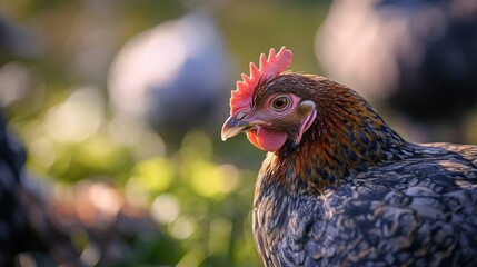 Wall Mural - A close-up of a chicken in a natural environment, suitable for use on farms or agricultural settings