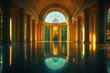 © Alena - A large room with columns and a round window, suitable for interior design or architecture images