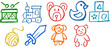 © Grunge Designs - Kids Toys Icons Crayon Chalk Drawing Vector Set