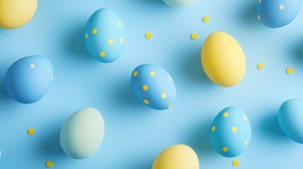 Poster - A collection of blue and yellow eggs arranged on a blue surface, perfect for illustrations and design projects