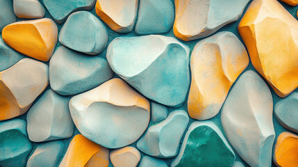 Aufkleber - Irregular Abstract Organic Pebble Forms in Soft Blue and Yellow Colors