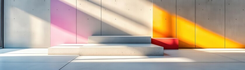 Poster - bold concrete slabs with stark light and shadow interplay, brutalist design, raw geometric architect