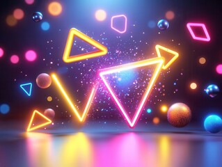Poster - Geometric shapes colliding in vivid neon, kinetic movement design, abstract energy flow concept create a mesmerizing visual spectacle.
